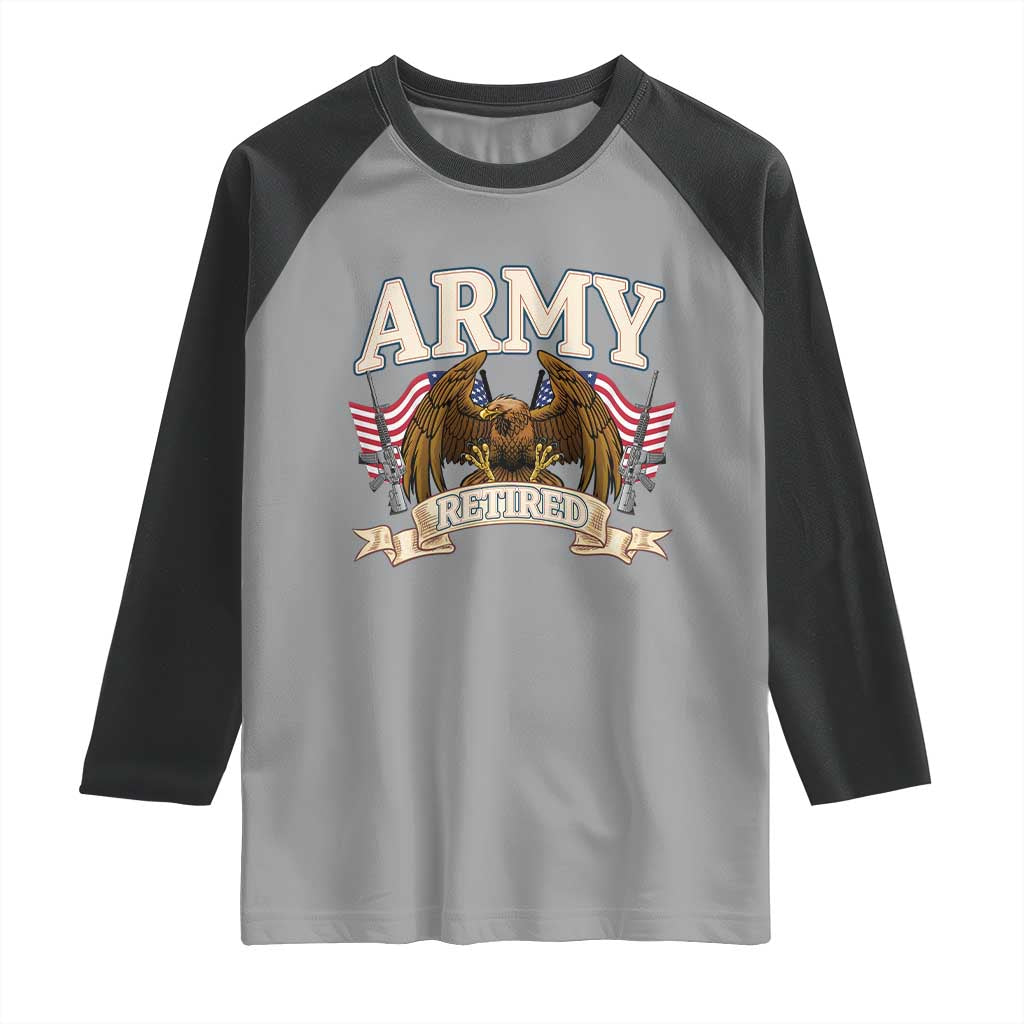 Retirement Army Veteran Raglan Shirt American Flag USA Patriotic TS12 Sport Gray Black Print Your Wear