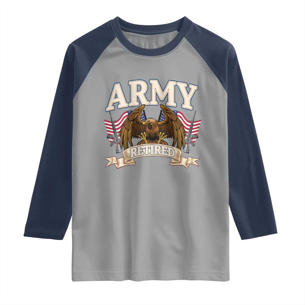 Retirement Army Veteran Raglan Shirt American Flag USA Patriotic TS12 Sport Gray Navy Print Your Wear