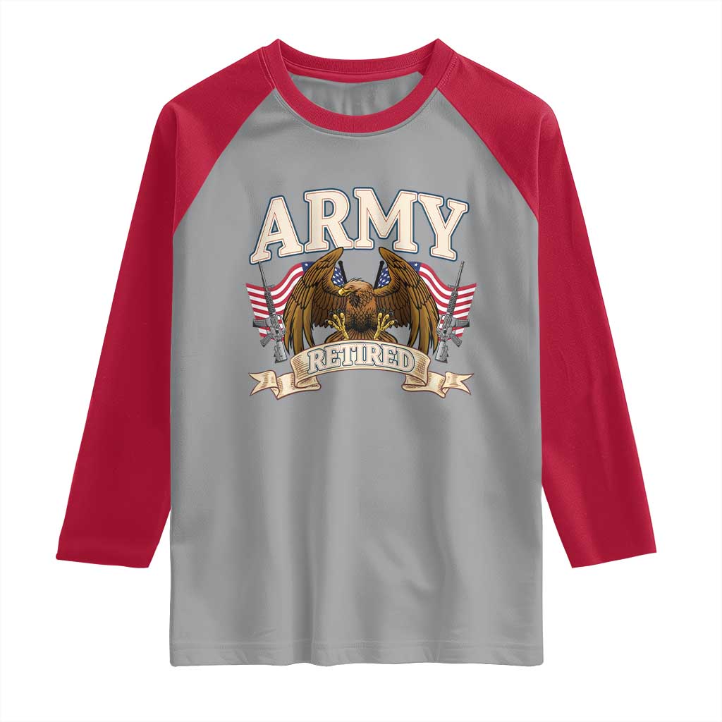 Retirement Army Veteran Raglan Shirt American Flag USA Patriotic TS12 Sport Gray Red Print Your Wear