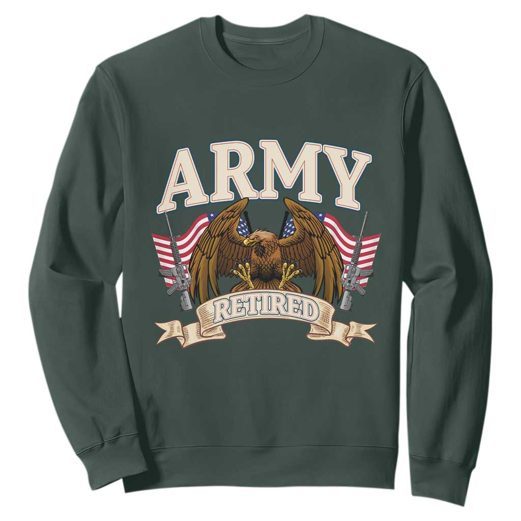 Retirement Army Veteran Sweatshirt American Flag USA Patriotic TS12 Dark Forest Green Print Your Wear