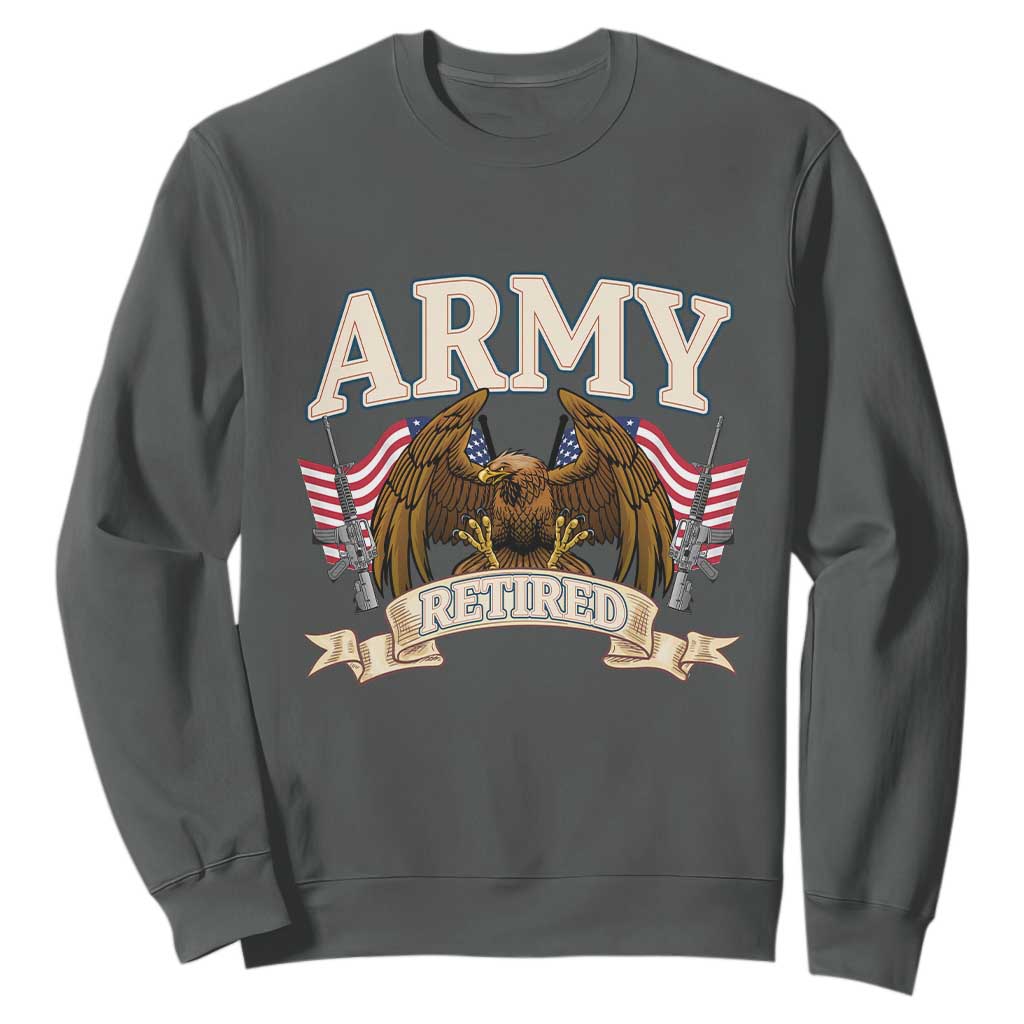 Retirement Army Veteran Sweatshirt American Flag USA Patriotic TS12 Dark Heather Print Your Wear