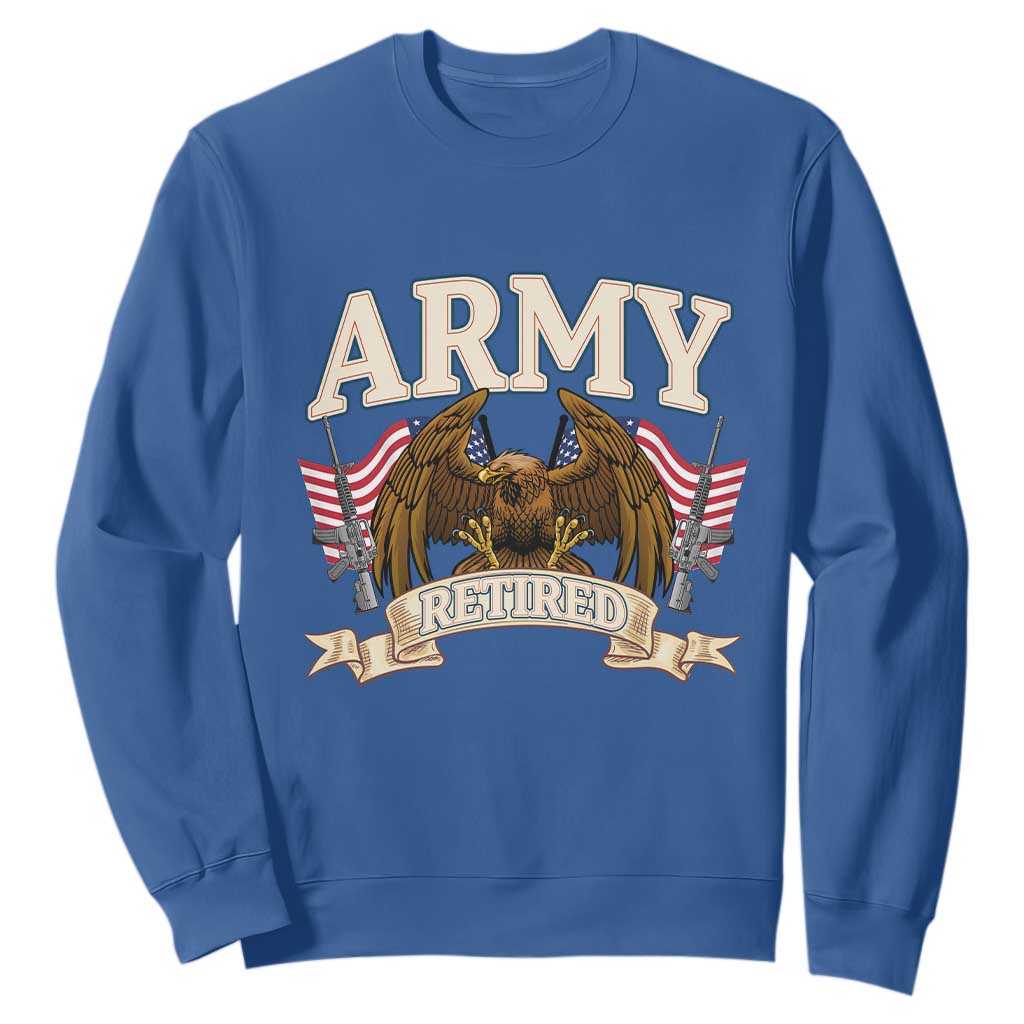 Retirement Army Veteran Sweatshirt American Flag USA Patriotic TS12 Royal Blue Print Your Wear