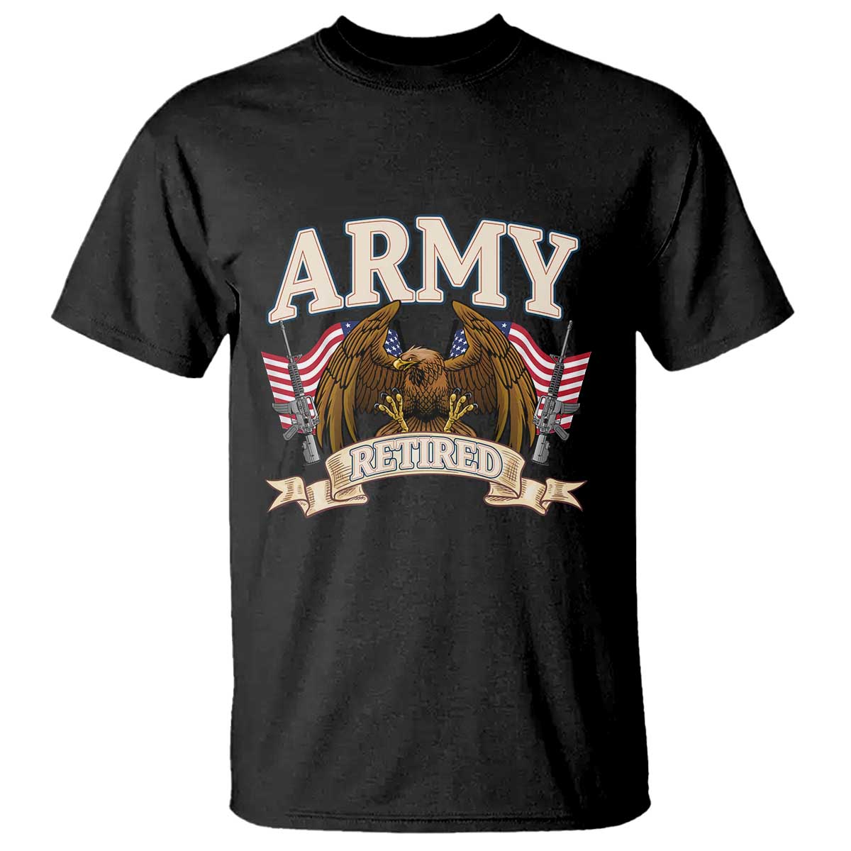 Retirement Army Veteran T Shirt American Flag USA Patriotic TS12 Black Print Your Wear
