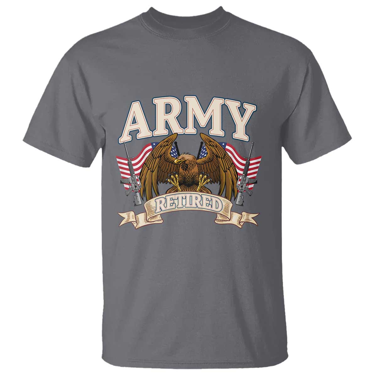 Retirement Army Veteran T Shirt American Flag USA Patriotic TS12 Charcoal Print Your Wear
