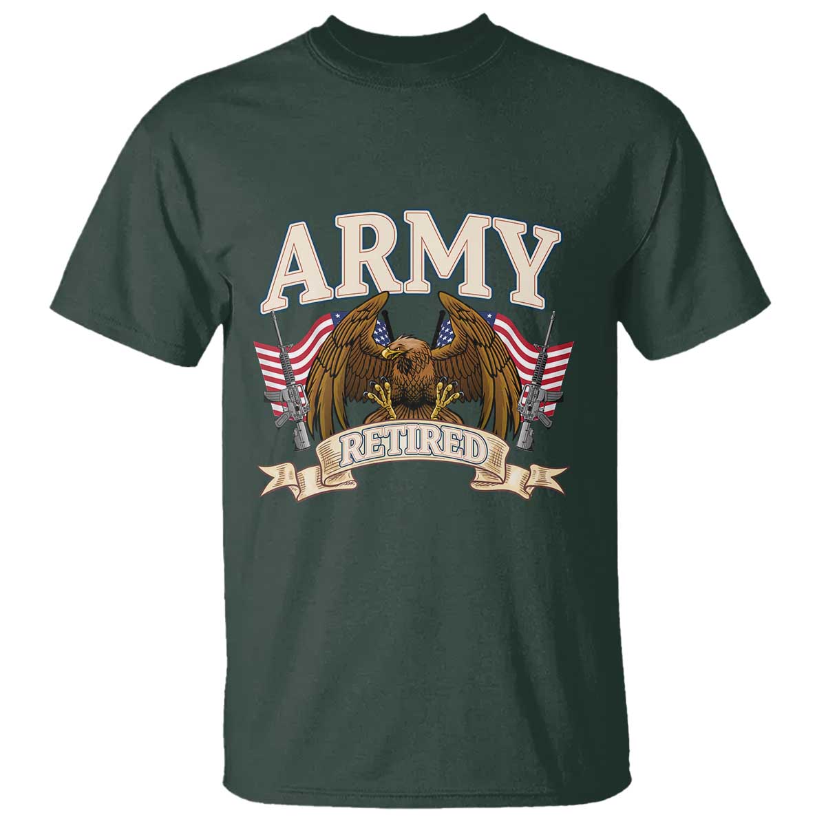 Retirement Army Veteran T Shirt American Flag USA Patriotic TS12 Dark Forest Green Print Your Wear