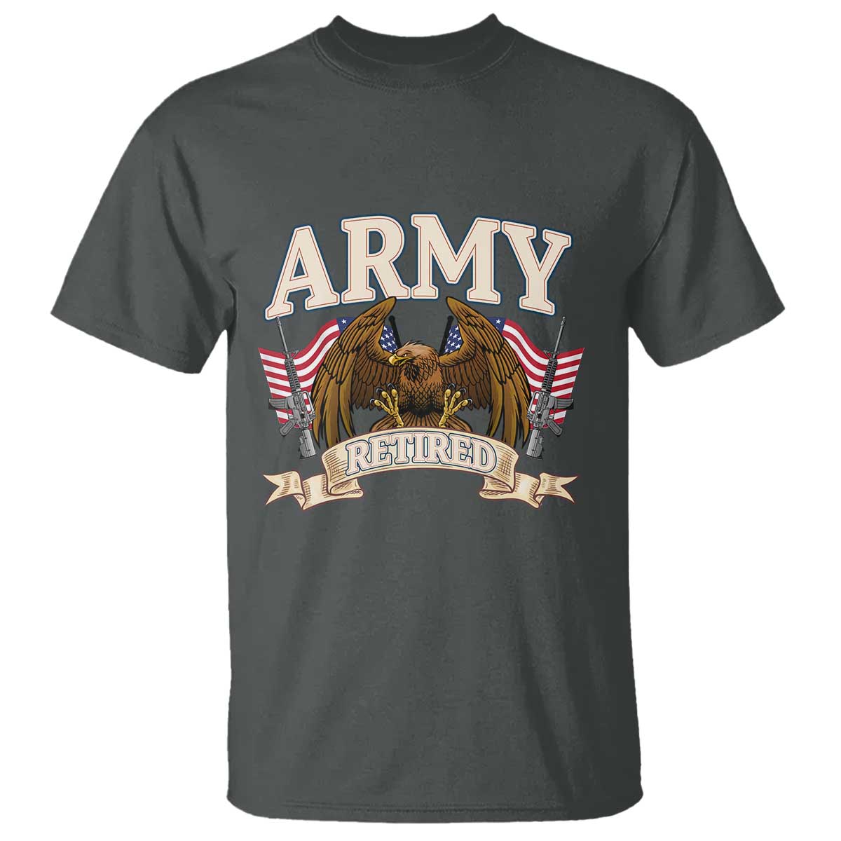 Retirement Army Veteran T Shirt American Flag USA Patriotic TS12 Dark Heather Print Your Wear