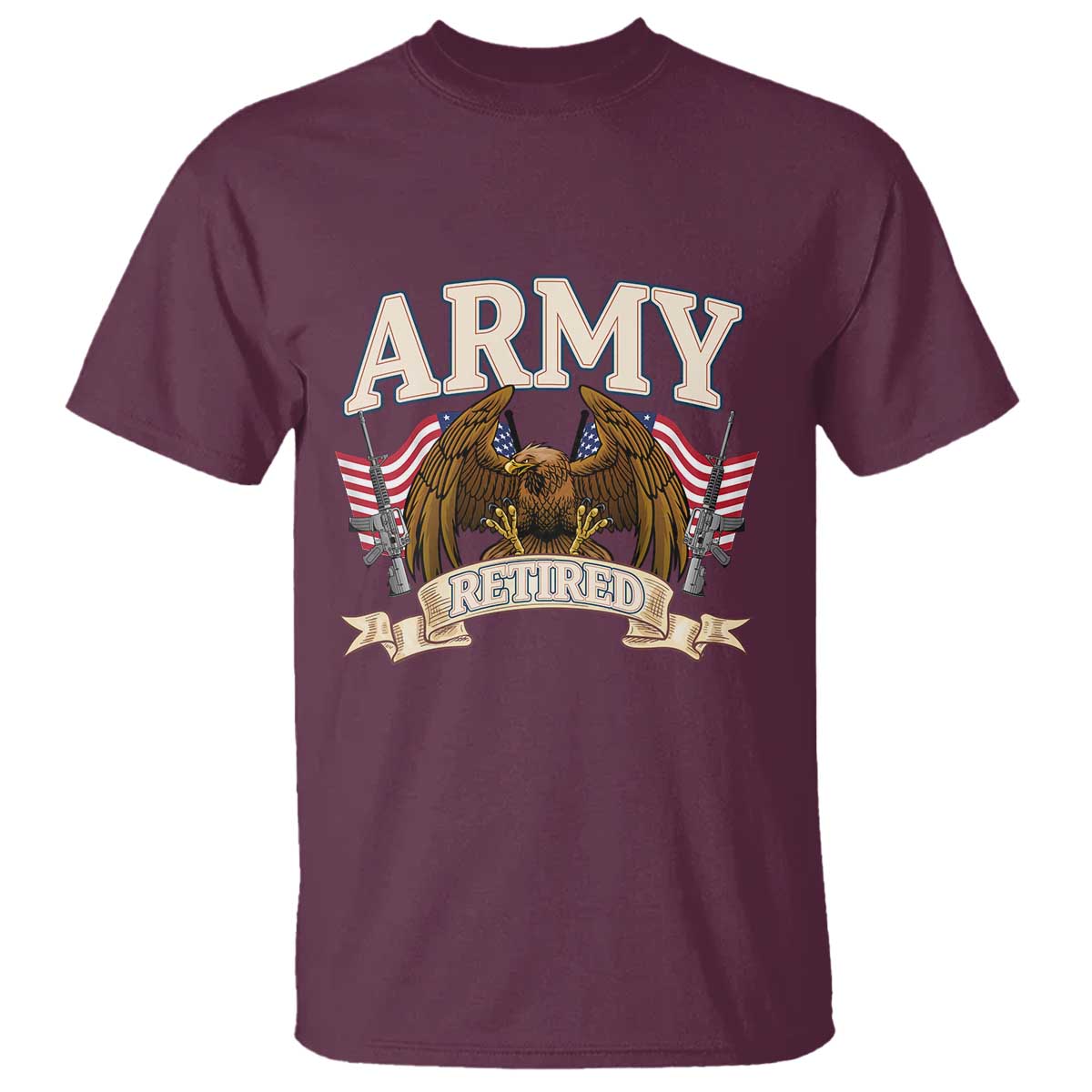 Retirement Army Veteran T Shirt American Flag USA Patriotic TS12 Maroon Print Your Wear
