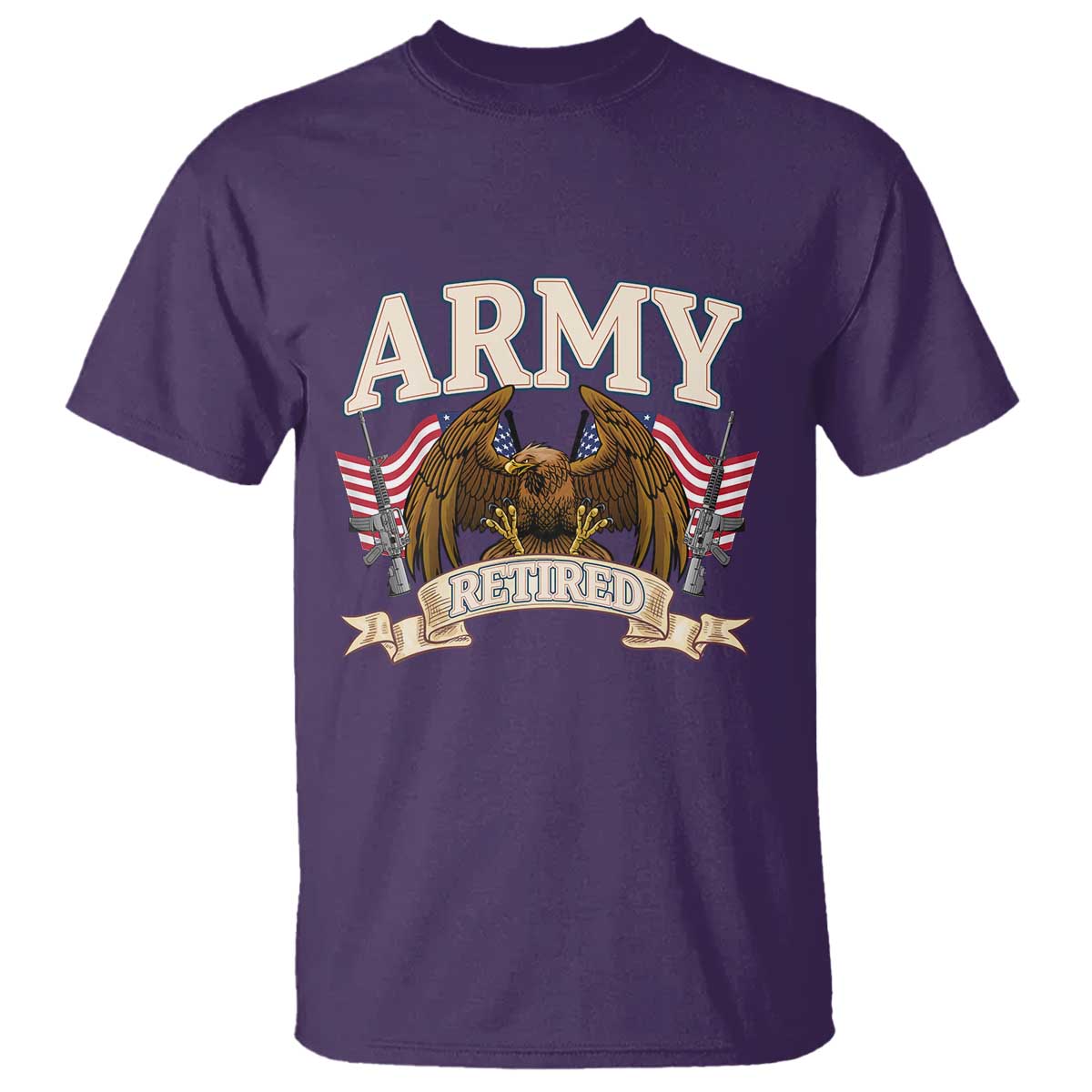 Retirement Army Veteran T Shirt American Flag USA Patriotic TS12 Purple Print Your Wear