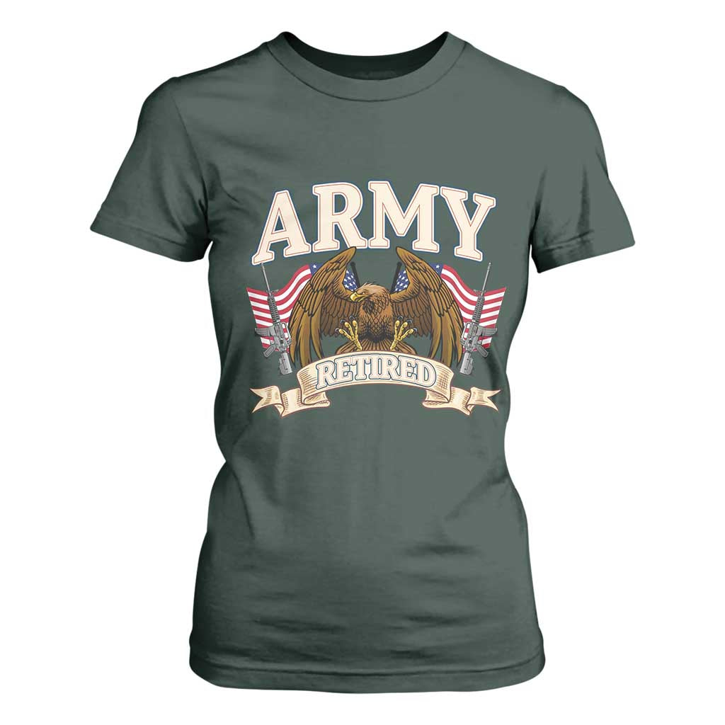 Retirement Army Veteran T Shirt For Women American Flag USA Patriotic TS12 Dark Forest Green Print Your Wear