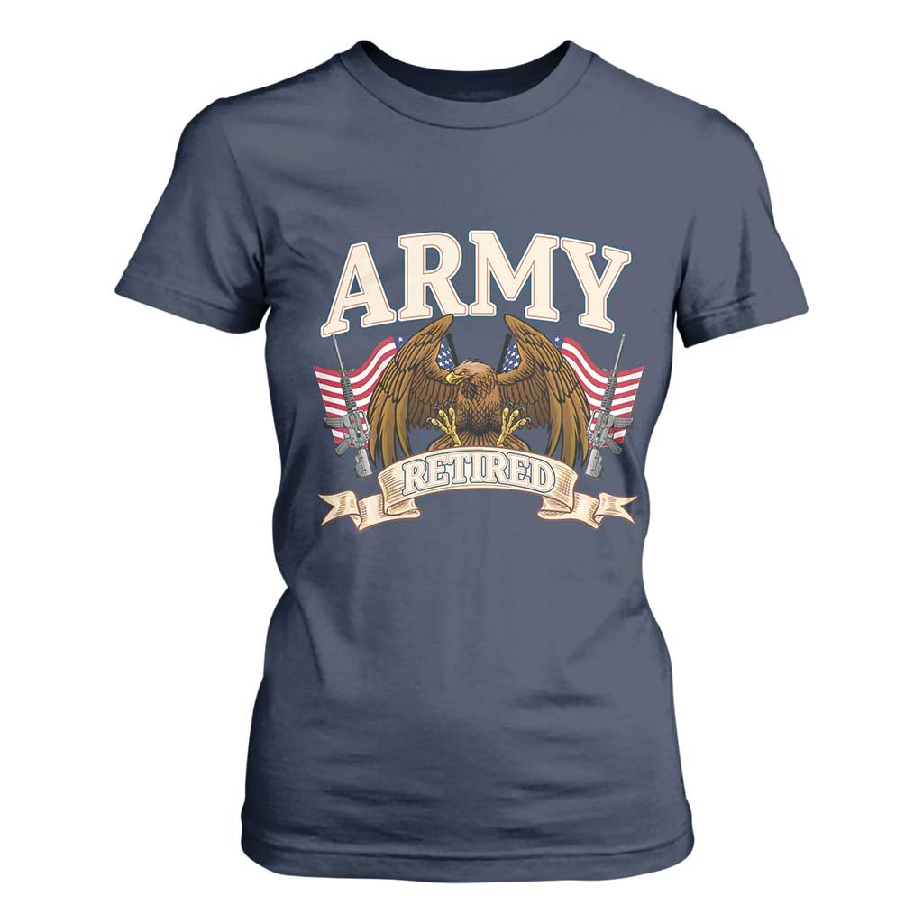 Retirement Army Veteran T Shirt For Women American Flag USA Patriotic TS12 Navy Print Your Wear