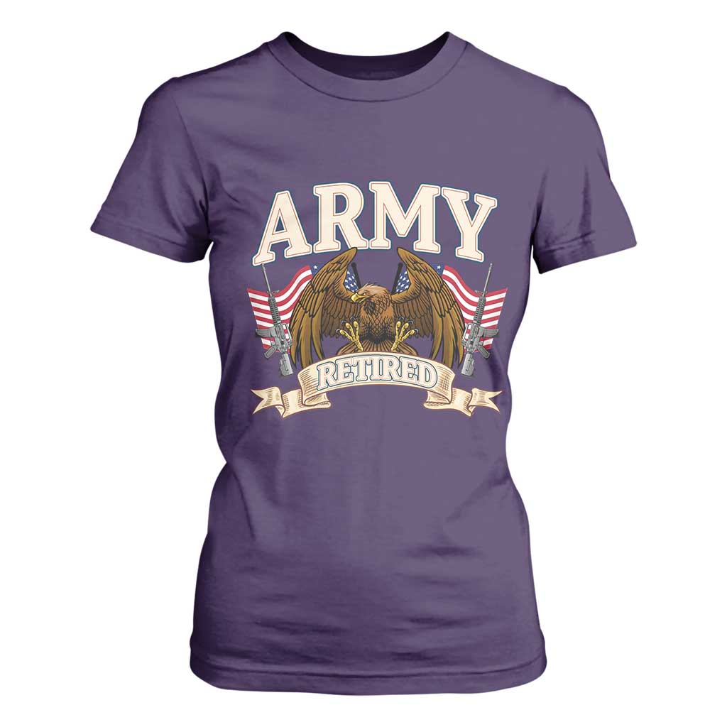 Retirement Army Veteran T Shirt For Women American Flag USA Patriotic TS12 Purple Print Your Wear