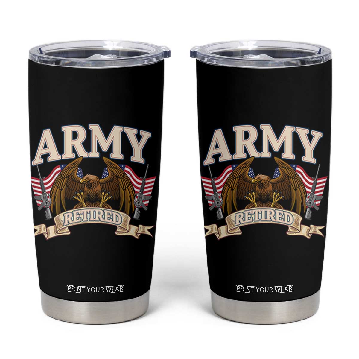 Retirement Army Veteran Tumbler Cup American Flag USA Patriotic TS12 Black Print Your Wear