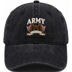 Retirement Army Veteran Washed Cotton Baseball Cap American Flag USA Patriotic TS12 Washed Cap Universal Fit Black Print Your Wear