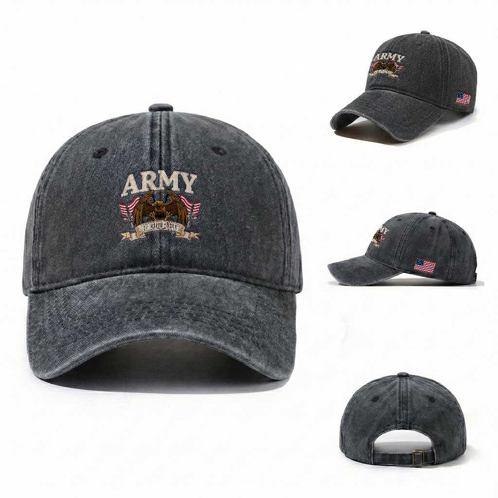 Retirement Army Veteran Washed Cotton Baseball Cap American Flag USA Patriotic TS12 Washed Cap Universal Fit Dark Gray Print Your Wear