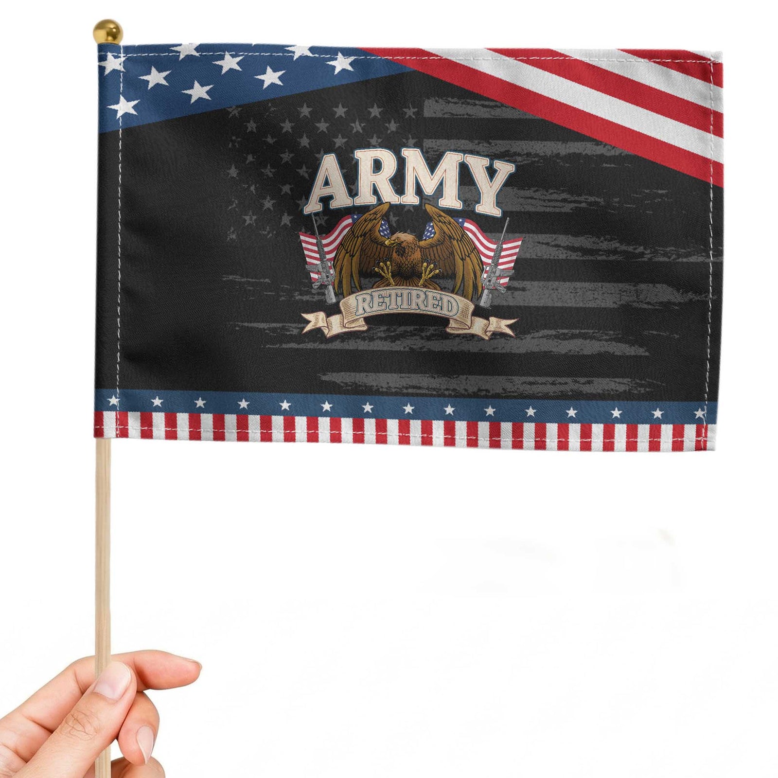 Retirement Army Veteran Patriotic Handheld Flag American Flag USA Patriotic TS12 Distressed 8.2