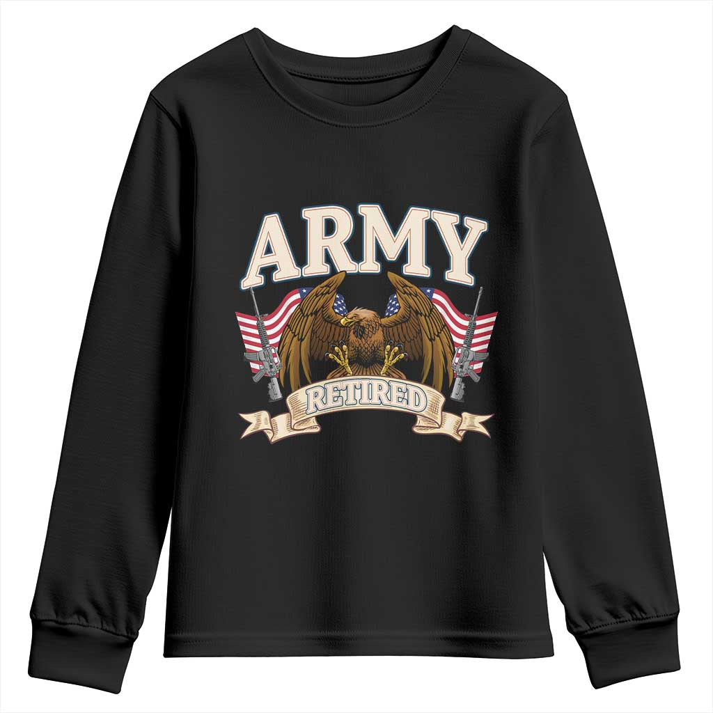 Retirement Army Veteran Youth Sweatshirt American Flag USA Patriotic TS12 Black Print Your Wear