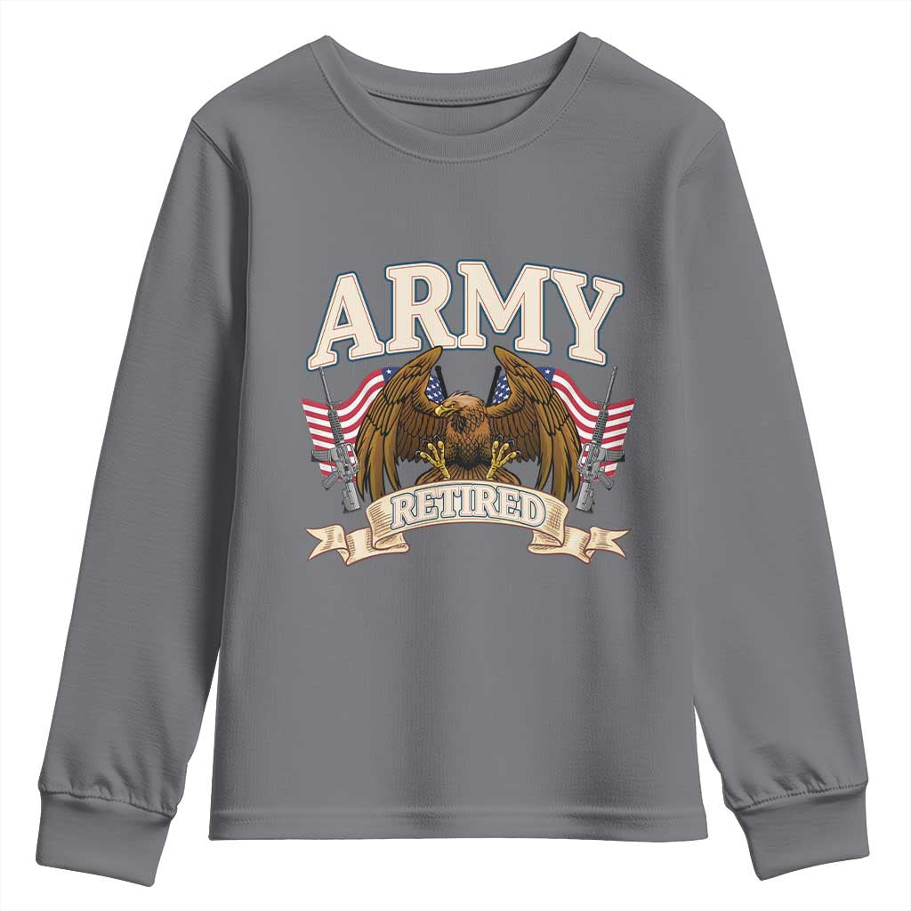 Retirement Army Veteran Youth Sweatshirt American Flag USA Patriotic TS12 Charcoal Print Your Wear