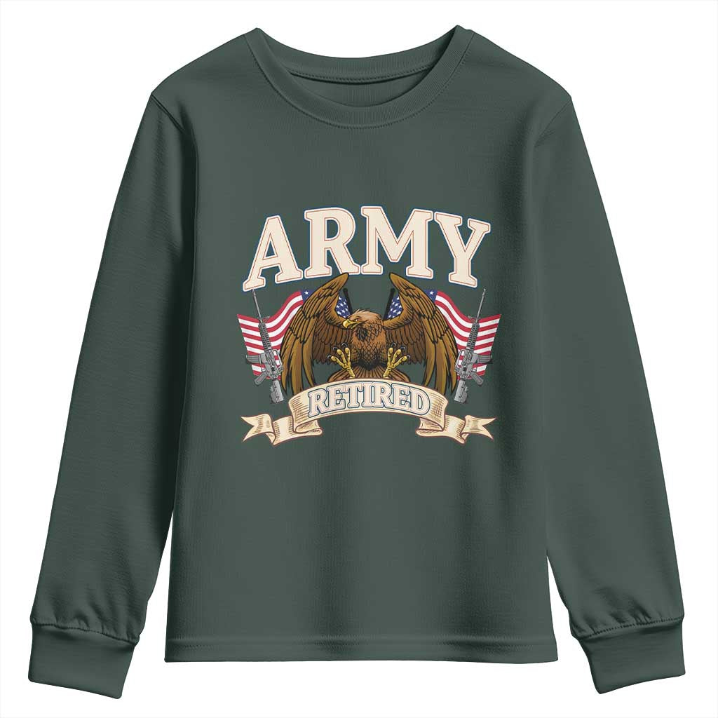 Retirement Army Veteran Youth Sweatshirt American Flag USA Patriotic TS12 Dark Forest Green Print Your Wear