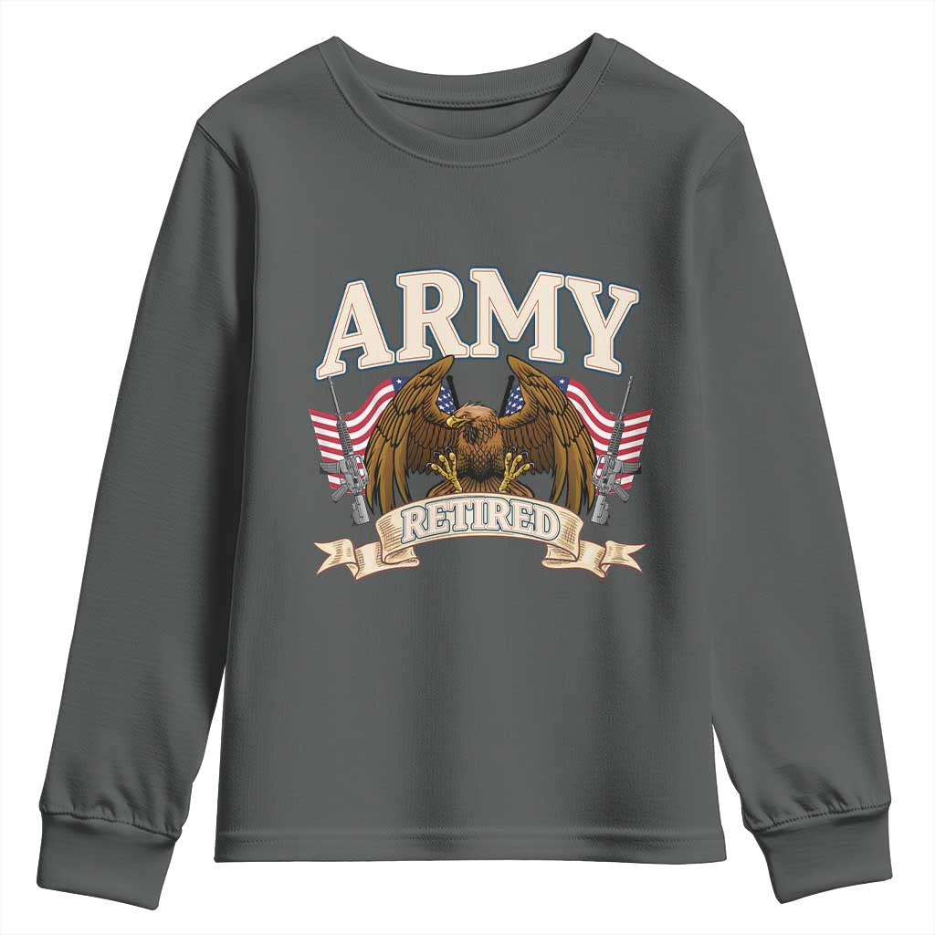 Retirement Army Veteran Youth Sweatshirt American Flag USA Patriotic TS12 Dark Heather Print Your Wear