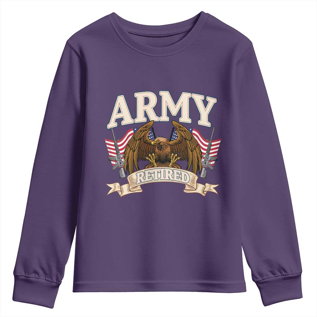 Retirement Army Veteran Youth Sweatshirt American Flag USA Patriotic TS12 Purple Print Your Wear