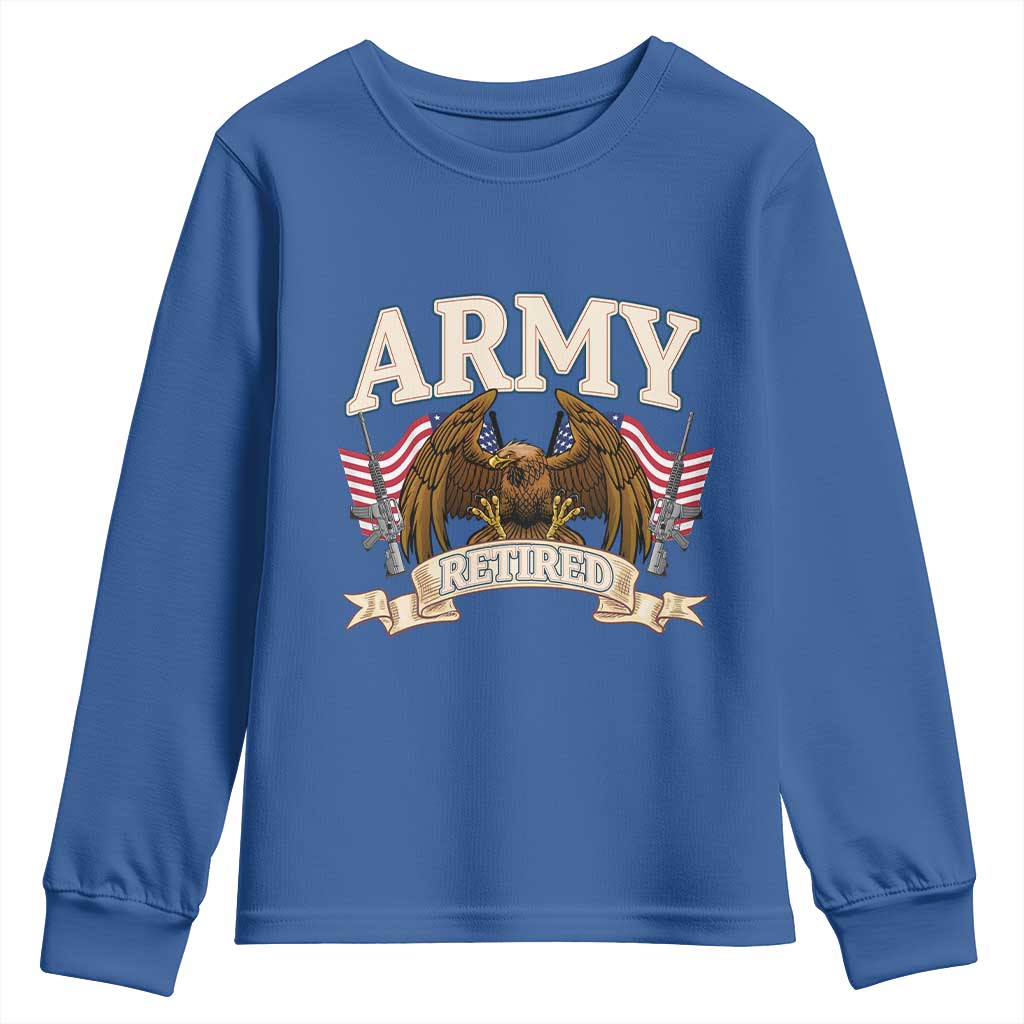 Retirement Army Veteran Youth Sweatshirt American Flag USA Patriotic TS12 Royal Blue Print Your Wear