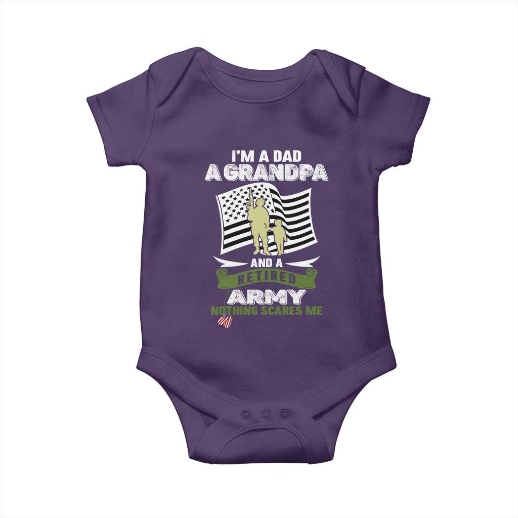 Retired Army Baby Onesie Funny I Am A Dad A Grandpa Nothing Scares Me TS12 Purple Print Your Wear