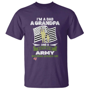 Retired Army T Shirt Funny I Am A Dad A Grandpa Nothing Scares Me TS12 Purple Print Your Wear