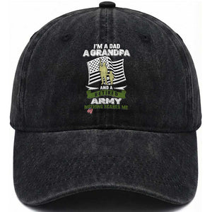 Retired Army Washed Cotton Baseball Cap Funny I Am A Dad A Grandpa Nothing Scares Me TS12 Washed Cap Universal Fit Black Print Your Wear