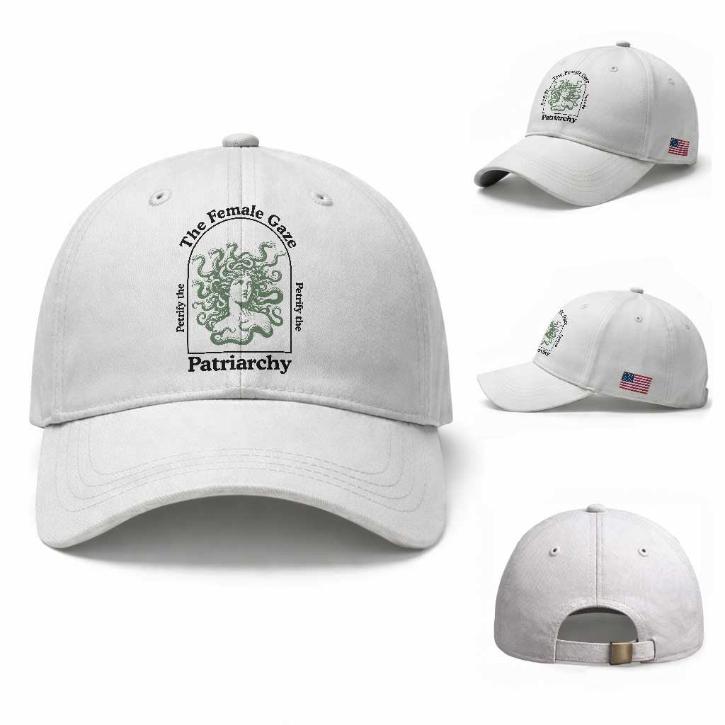 Feminist Baseball Cap The Female Gaze Petrify The Patriarchy Mythology Medusa TS12 Baseball Cap Universal Fit White Print Your Wear
