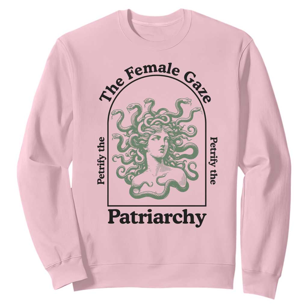 Feminist Sweatshirt The Female Gaze Petrify The Patriarchy Mythology Medusa TS12 Light Pink Print Your Wear