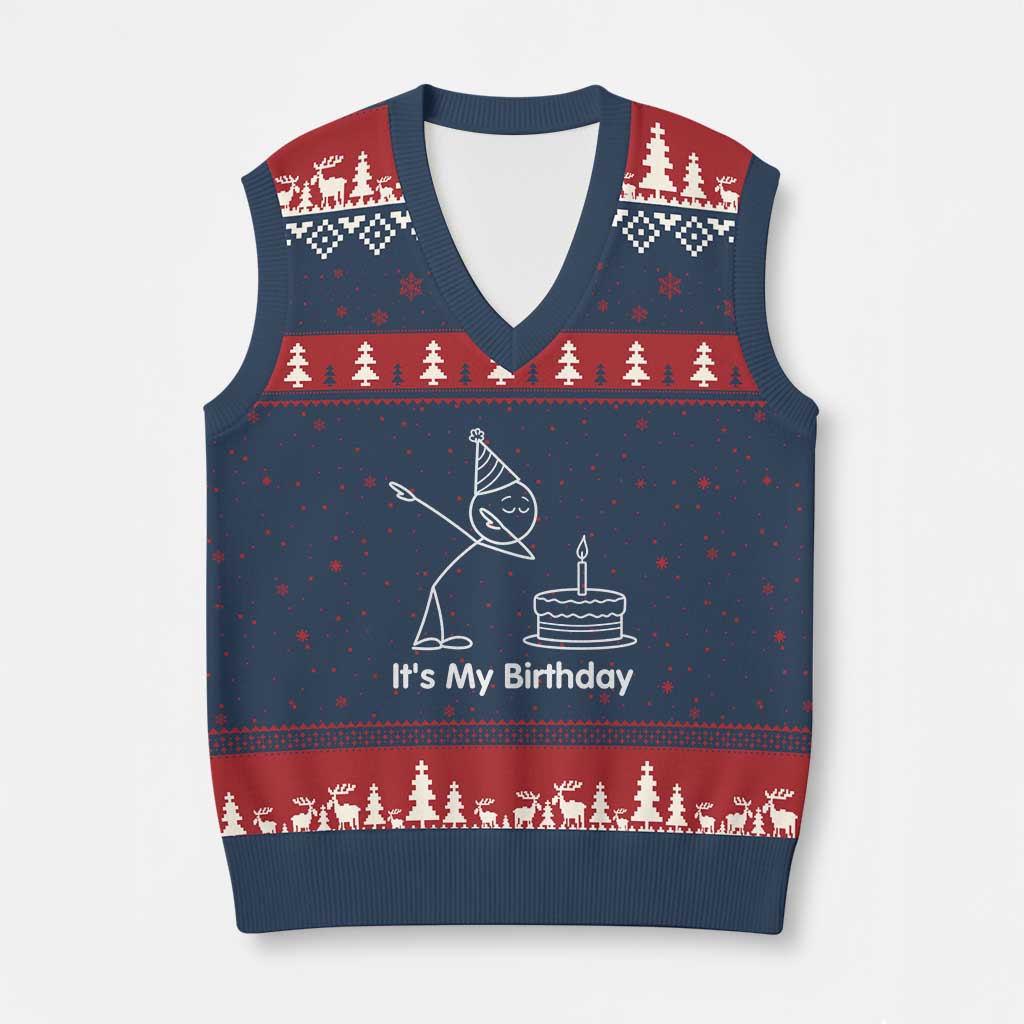 Dabbing Stickman Party Humor Gift V-Neck Knit Sweater Vest It Is My Birthday TS12 Navy Red Print Your Wear