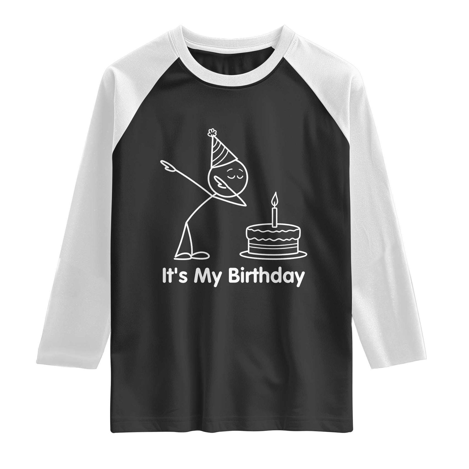 Dabbing Stickman Party Humor Gift Raglan Shirt It Is My Birthday TS12 Black White Print Your Wear