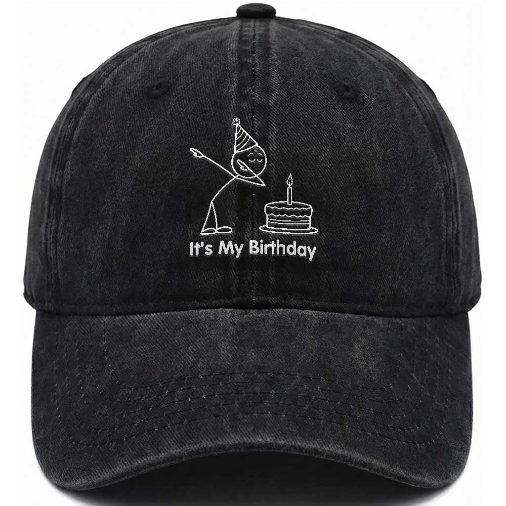 Dabbing Stickman Party Humor Gift Washed Cotton Baseball Cap It Is My Birthday TS12 Print Your Wear