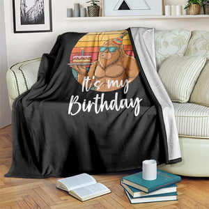 It Is My Birthday Throw Blanket Funny Bigfoot Blowing Candle Birthday Cake