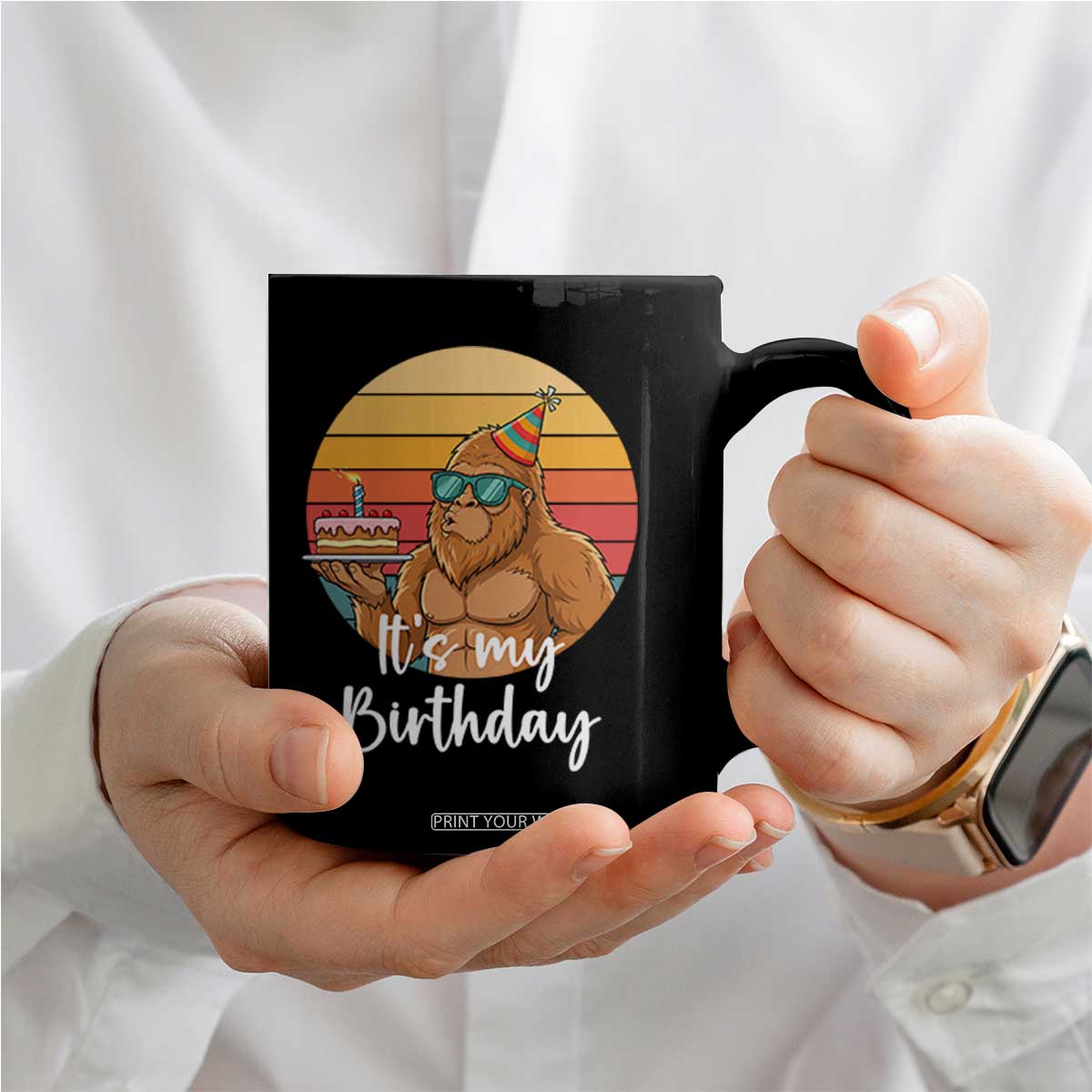 It Is My Birthday Coffee Mug Funny Bigfoot Blowing Candle Birthday Cake