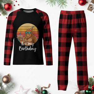 It Is My Birthday Plaid Pajama Set Funny Bigfoot Blowing Candle Birthday Cake