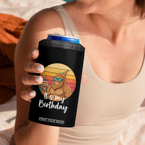 It Is My Birthday 4 in 1 Can Cooler Tumbler Funny Bigfoot Blowing Candle Birthday Cake