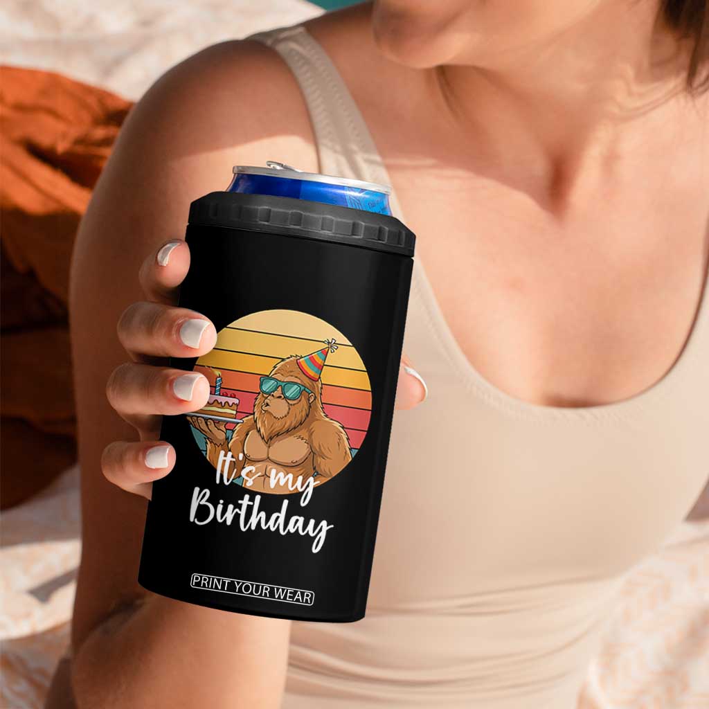 It Is My Birthday 4 in 1 Can Cooler Tumbler Funny Bigfoot Blowing Candle Birthday Cake