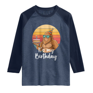 It Is My Birthday Raglan Shirt Funny Bigfoot Blowing Candle Birthday Cake