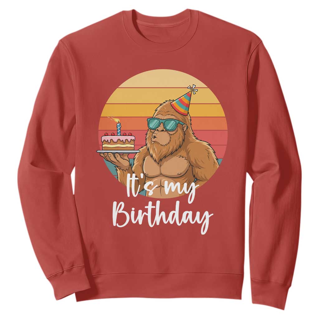 It Is My Birthday Sweatshirt Funny Bigfoot Blowing Candle Birthday Cake