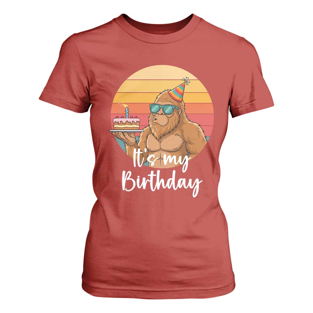 It Is My Birthday T Shirt For Women Funny Bigfoot Blowing Candle Birthday Cake