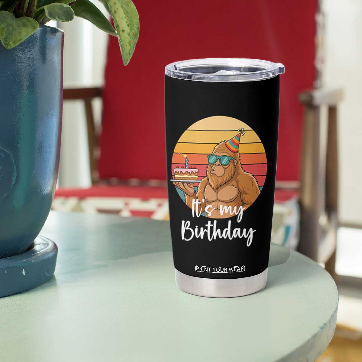 It Is My Birthday Tumbler Cup Funny Bigfoot Blowing Candle Birthday Cake
