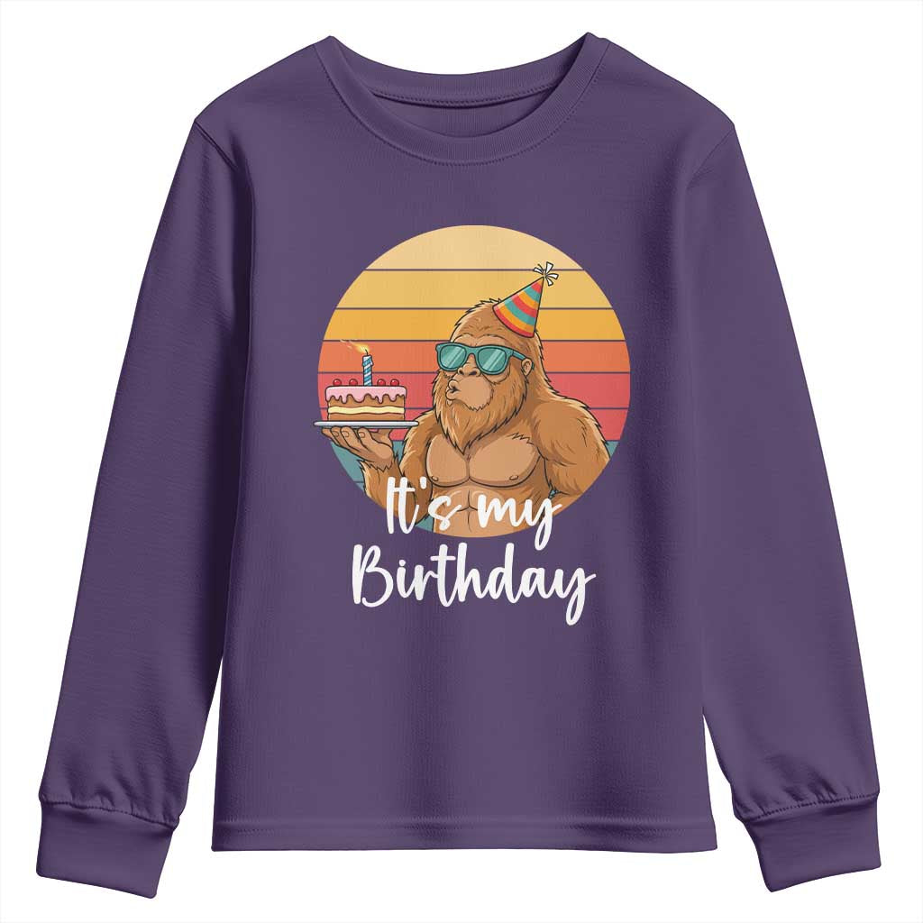 It Is My Birthday Youth Sweatshirt Funny Bigfoot Blowing Candle Birthday Cake