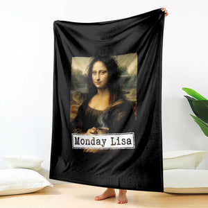 Monday Lisa Coffee Lover Throw Blanket Funny Mona Lisa Art Parody Graphic Tired Work