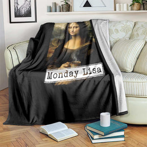Monday Lisa Coffee Lover Throw Blanket Funny Mona Lisa Art Parody Graphic Tired Work