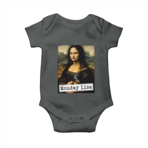 Monday Lisa Coffee Lover Baby Onesie Funny Mona Lisa Art Parody Graphic Tired Work