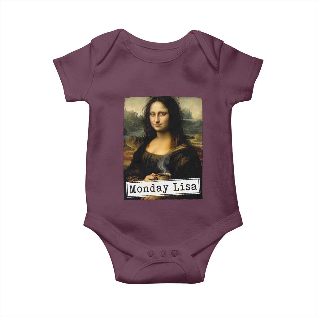 Monday Lisa Coffee Lover Baby Onesie Funny Mona Lisa Art Parody Graphic Tired Work