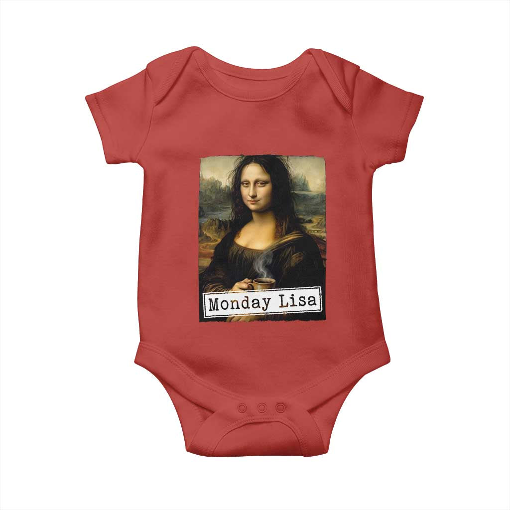 Monday Lisa Coffee Lover Baby Onesie Funny Mona Lisa Art Parody Graphic Tired Work