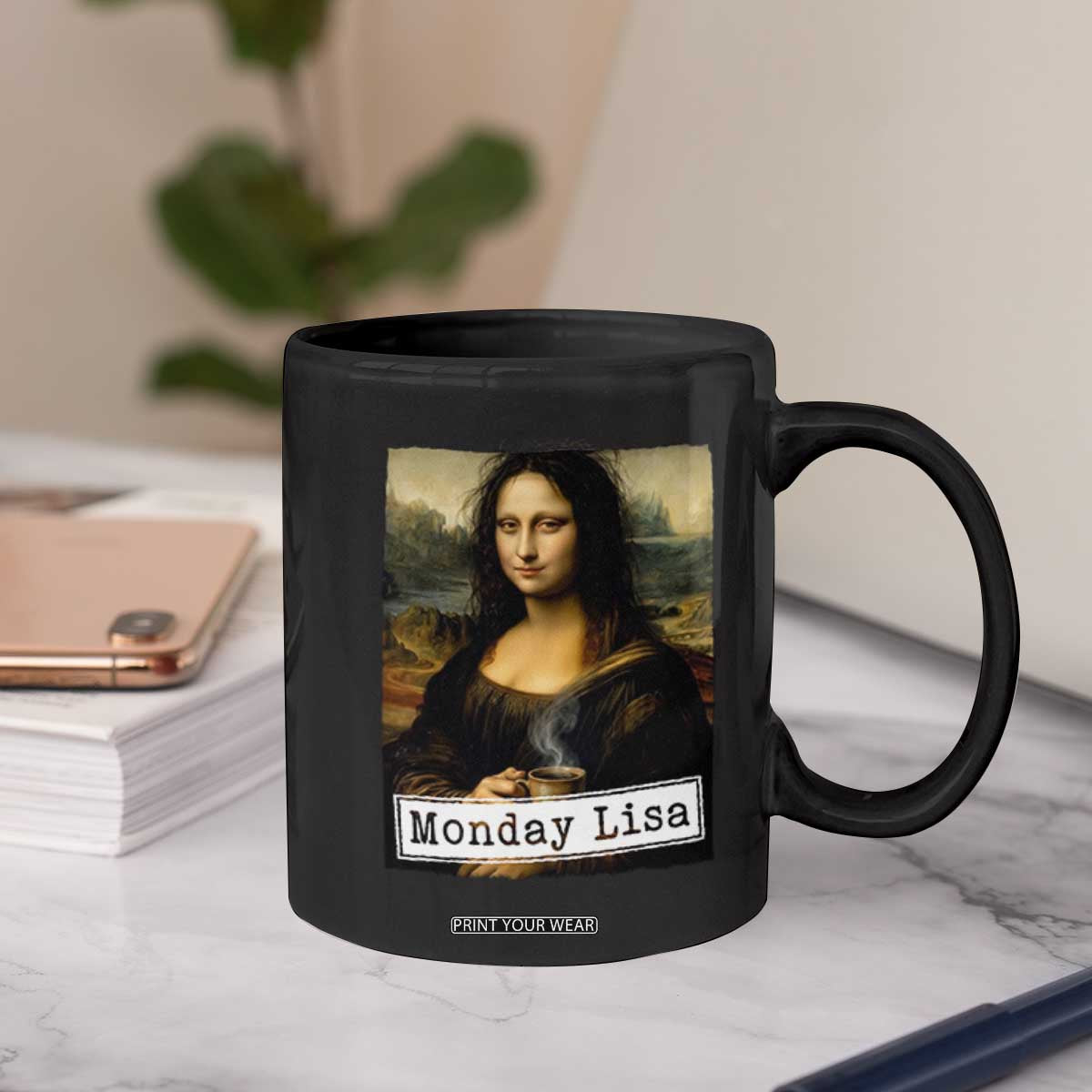 Monday Lisa Coffee Lover Coffee Mug Funny Mona Lisa Art Parody Graphic Tired Work