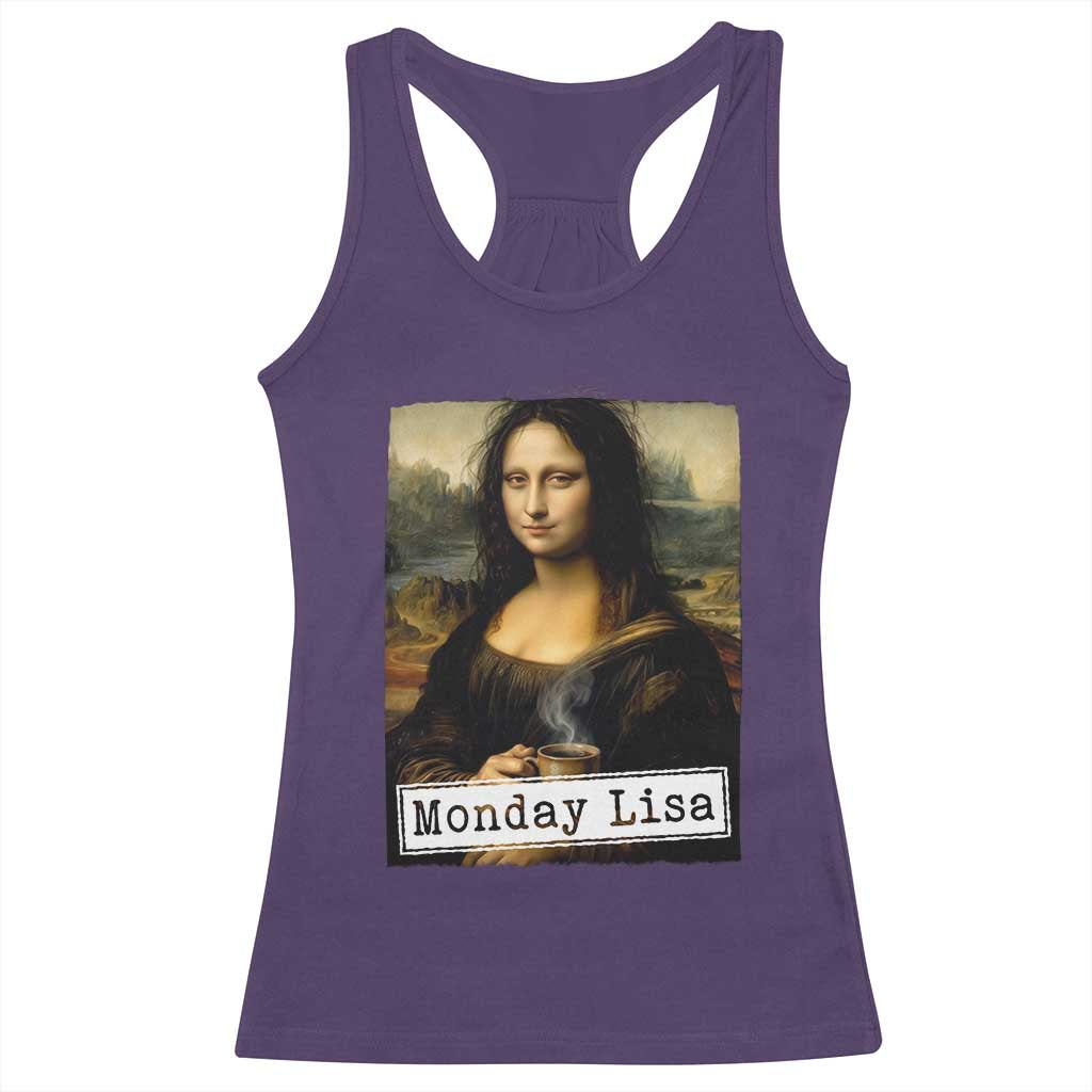 Monday Lisa Coffee Lover Racerback Tank Top Funny Mona Lisa Art Parody Graphic Tired Work